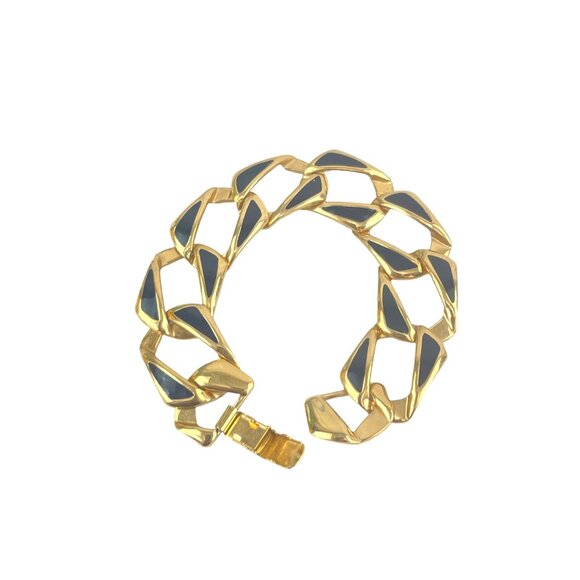 Vintage Napier 7" Gold Tone Link Bracelet With Black Enamel Accents - Picture 2 of 5